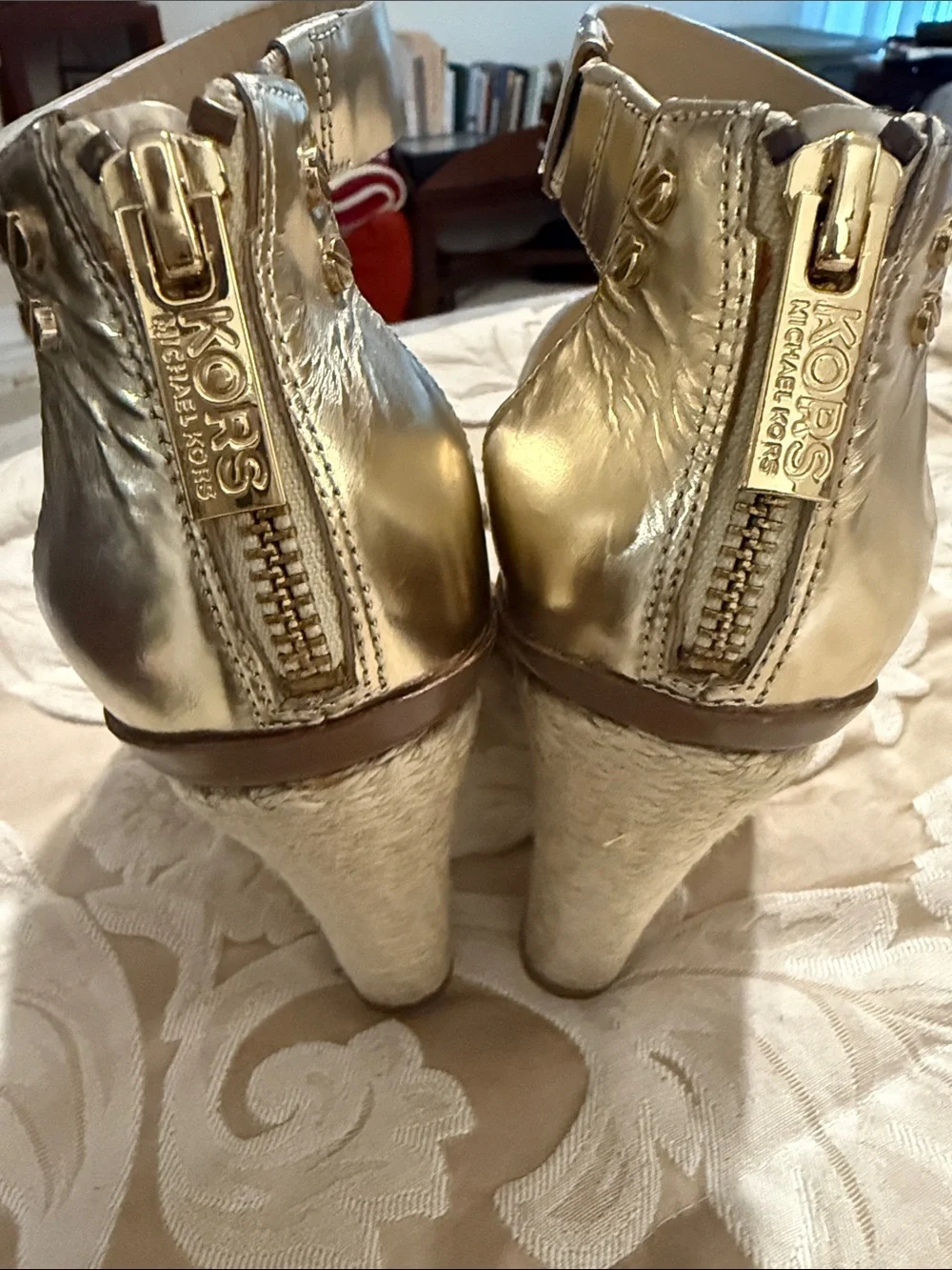 Michael Kors Metallic Gold Leather Block-Heel Sandals